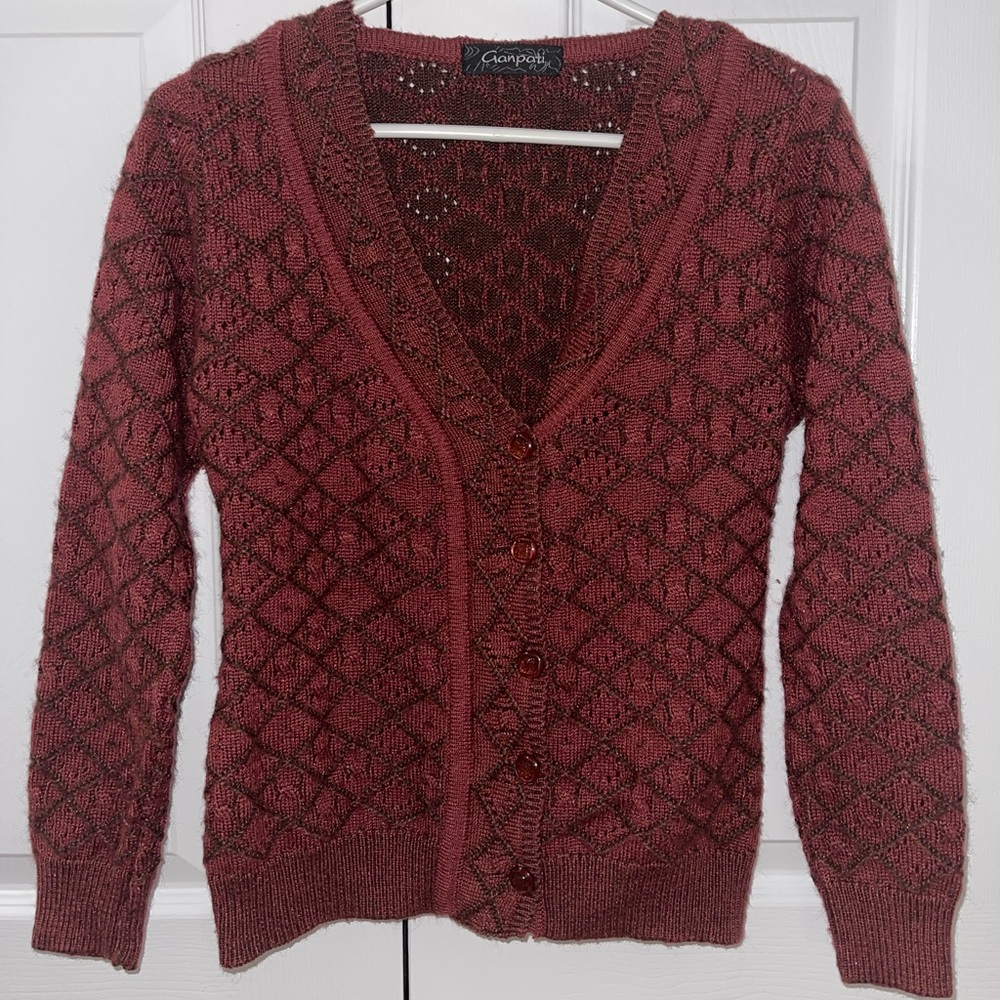 Vintage Cardigan Sweater with Gemstone Buttons Unique Cozy